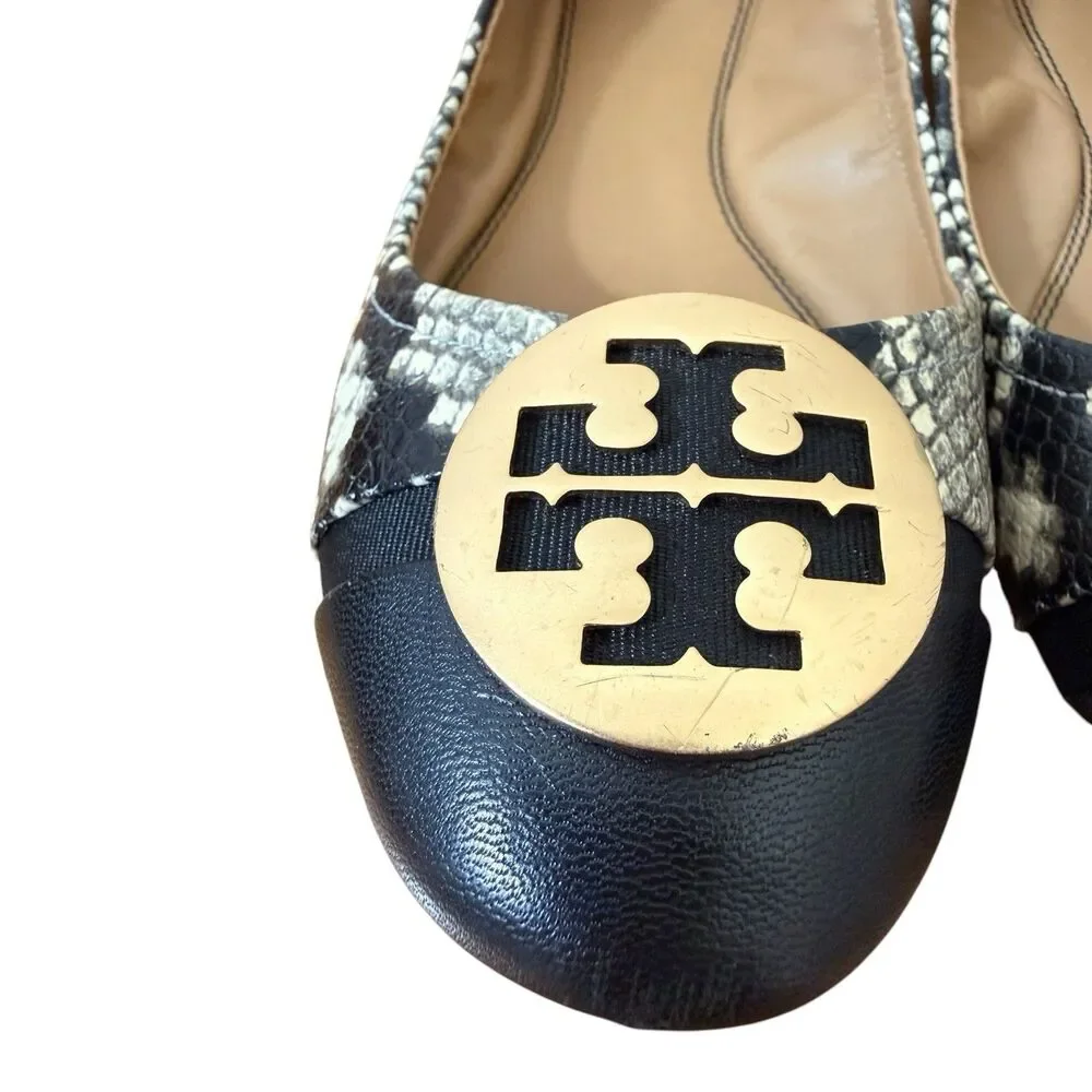 Tory Burch Ballet Flats Womens Sz 8 Cap Toe Minnie Snake Skin Print